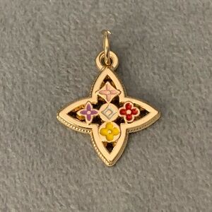 Upcycled Gold Floral Enamel Pendant Charm - Multi-Color